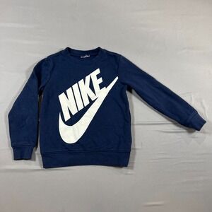 Nike Sweatshirt Kids 4-5 Years Navy White Swoosh Logo Crew Neck Long Sleeve